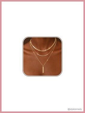 3 Layered Dainty Gold Plated Necklace Set for Women with Disc, Smile & Bar
